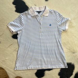 Brooks Brothers polo blue white horizontal striped pattern embroidered logo